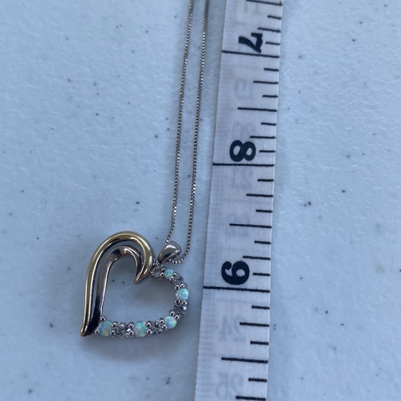 10k Yellow Gold & 925 Sterling Silver Heart and Crystal Opal Necklace - Picture 9 of 13